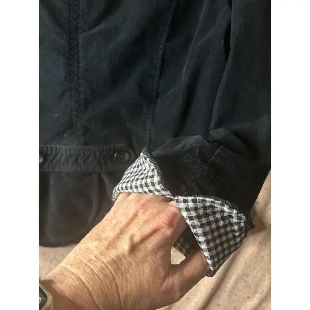 St Johns Bay Black Corduroy Stretch Fitted Blazer Gingham Trim XL Women's - Picture 9 of 9